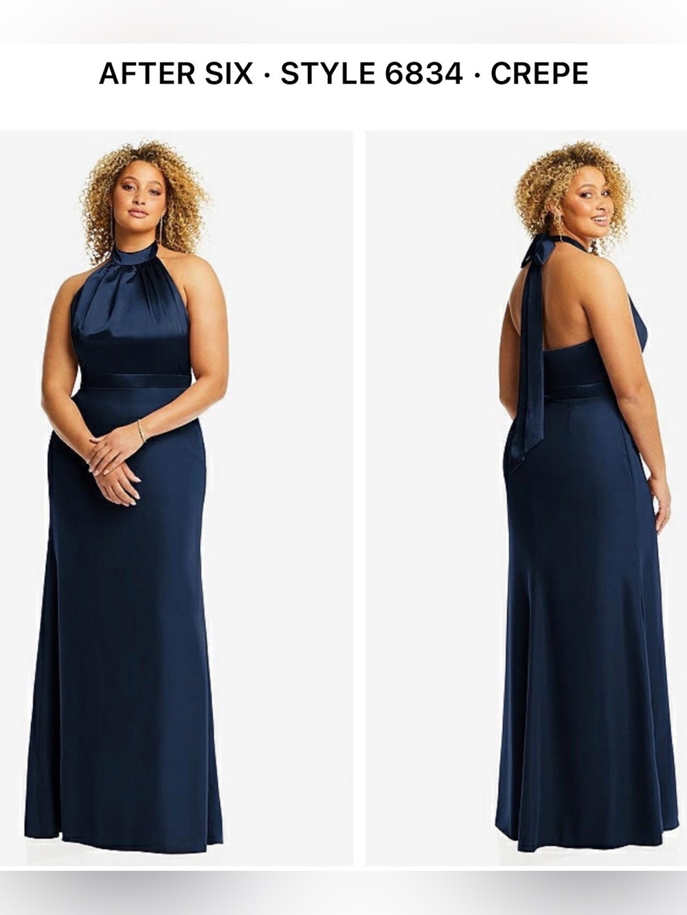 AFTER SIX BY DRESSY GROUP MIDNIGHT NAVY HIGH NECK OPEN BACK MAXI W/ SCRAF TIE 12